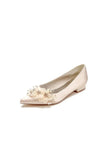 Satin Champagne Flats with Delicate Flower Embellishments