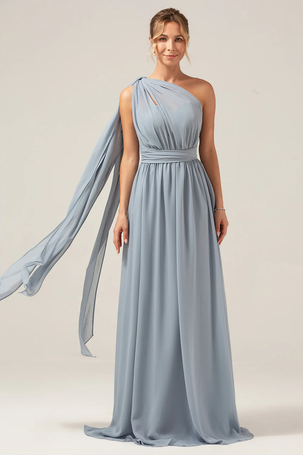 Dusty Blue A Line Chiffon Convertible Maternity Bridesmaid Dress
