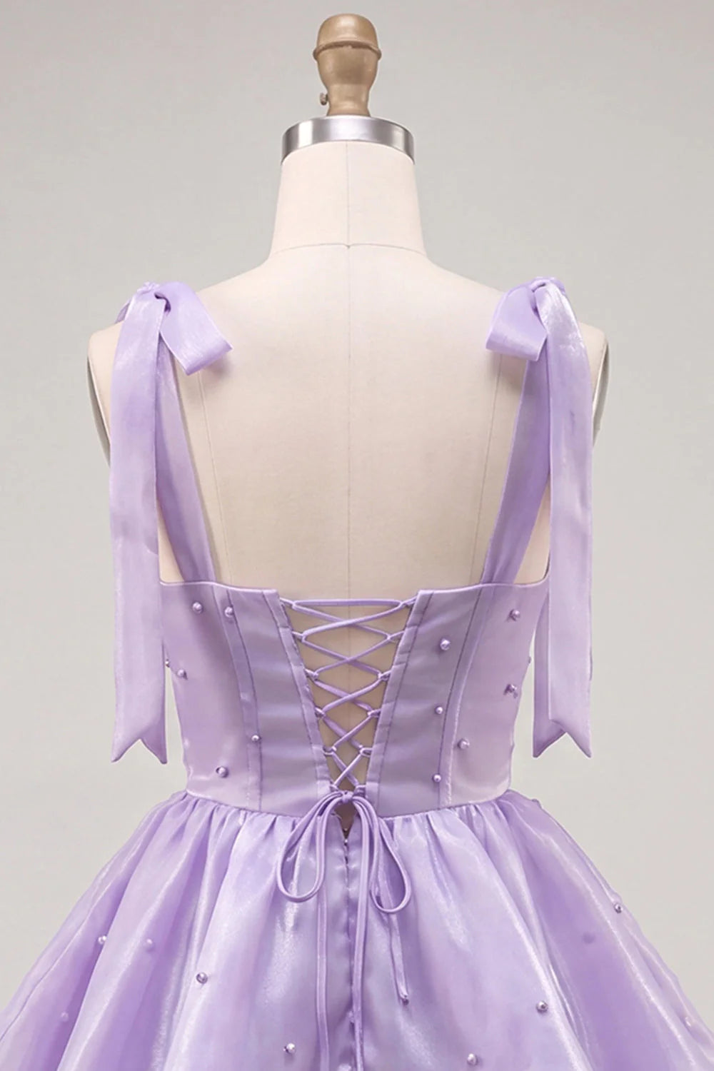 Cute Lilac A Line Pearl Tiered Short Homecoming Dress with Lace Up Back