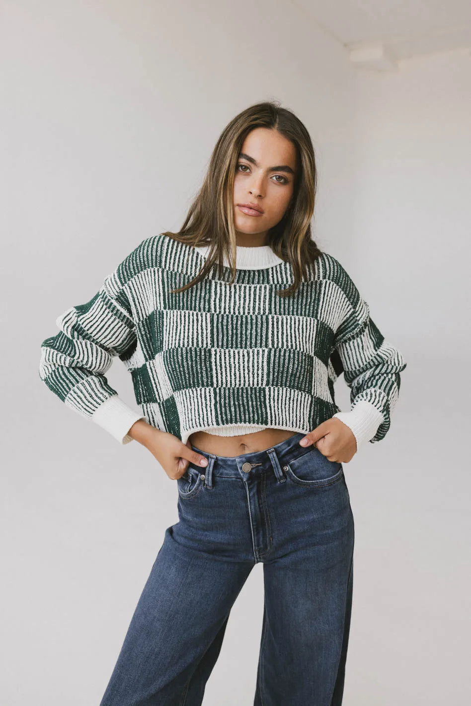 Cielo Checkered Sweater in Green FINAL SALE