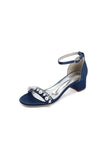 Open Toe Pearl Buckle Strap Chunky Heels