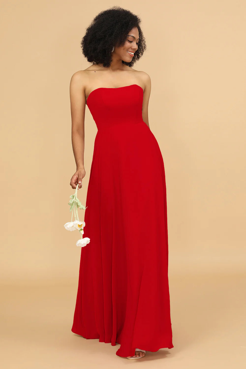 A Line Off The Shoulder Long Chiffon Bridesmaid Dress with Bowknot