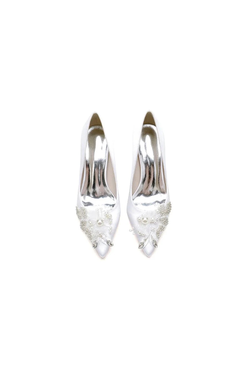 Floral Beaded Pointed Toe Chunky Heel