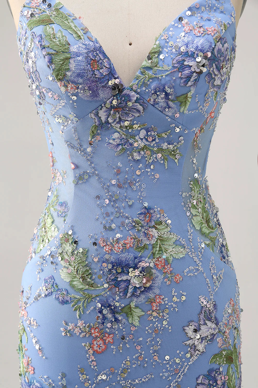 Peacock Floral Tight Spaghetti Straps Short Homecoming Dress with Sequins
