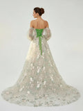 A Line Light Green Sweetheart Pearl Wedding Dress