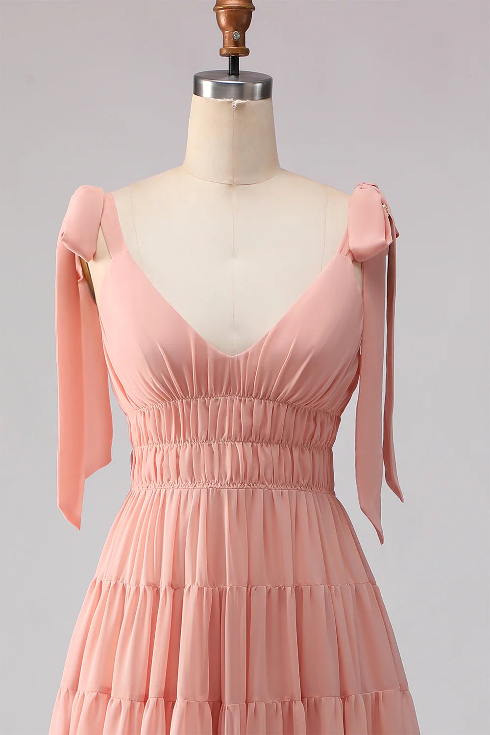 Blush A Line Chiffon Ruched V Neck Long Bridesmaid Dress