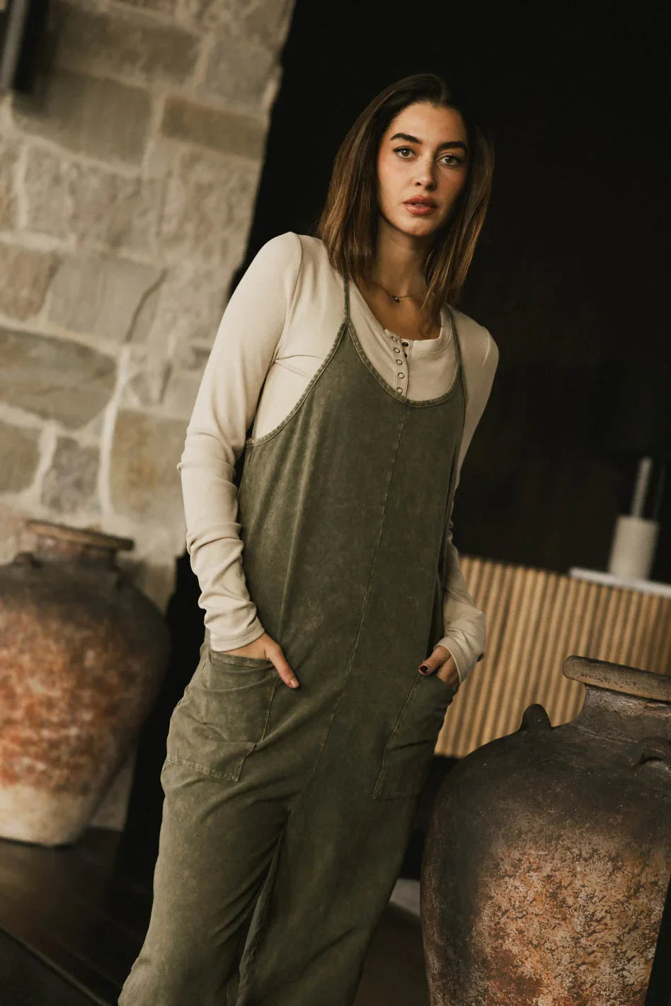 Bram Overalls in Olive FINAL SALE