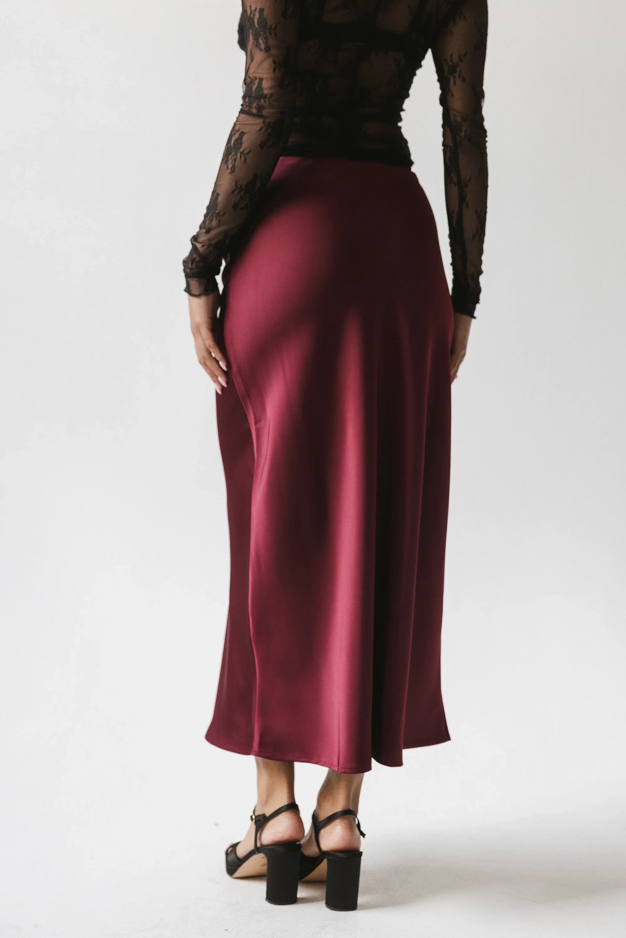Tory Satin Maxi Skirt in Burgundy