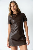 Moxie Vegan Leather Mini Dress in Brown FINAL SALE