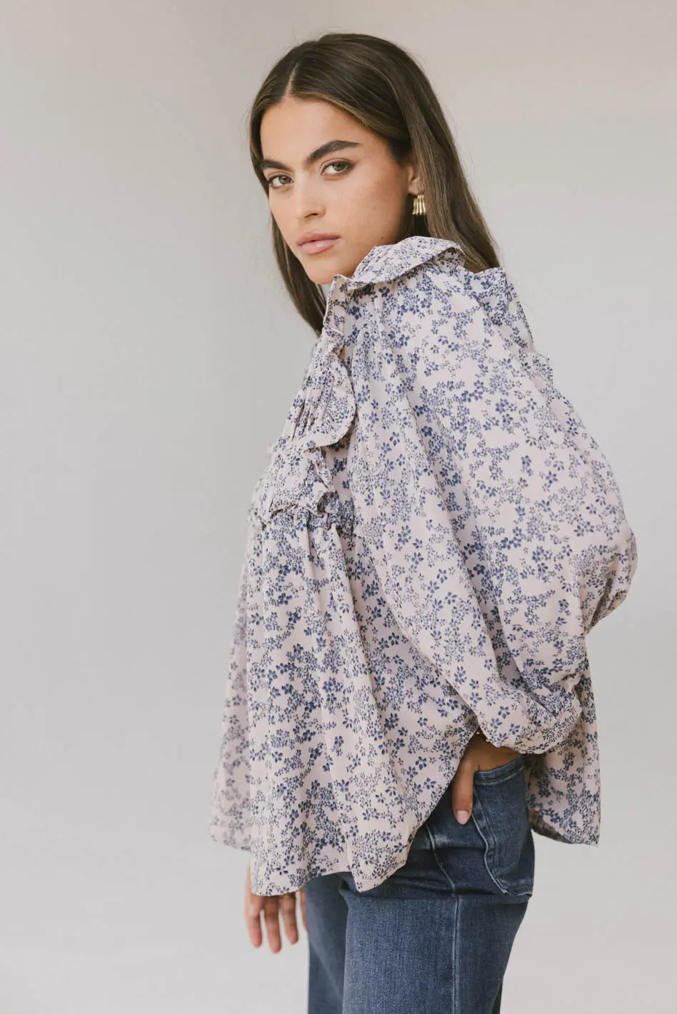 Taya Ditsy Floral Blouse in Blue FINAL SALE