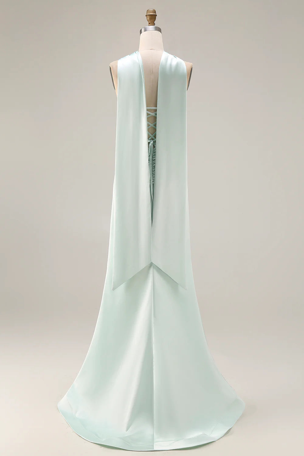 Light Green Strapless Mermaid Corset Ruched Long Prom Dress with Streamer