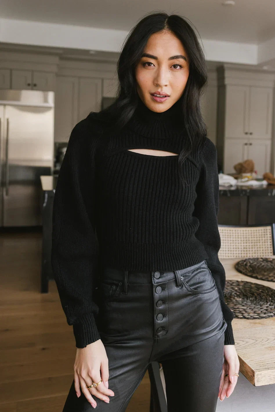 Cut Out Turtleneck Sweater in Black FINAL SALE