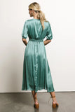 V Neck Satin Midi Dress in Seafoam FINAL SALE