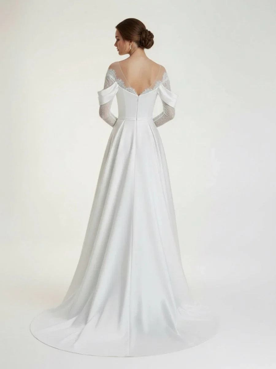 Mermaid Off the Shoulder Satin Lace Wedding Dress