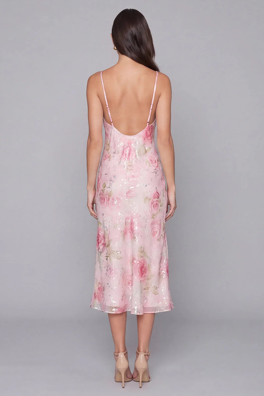 Pink Floral Mermaid Midi Wedding Guest Dress