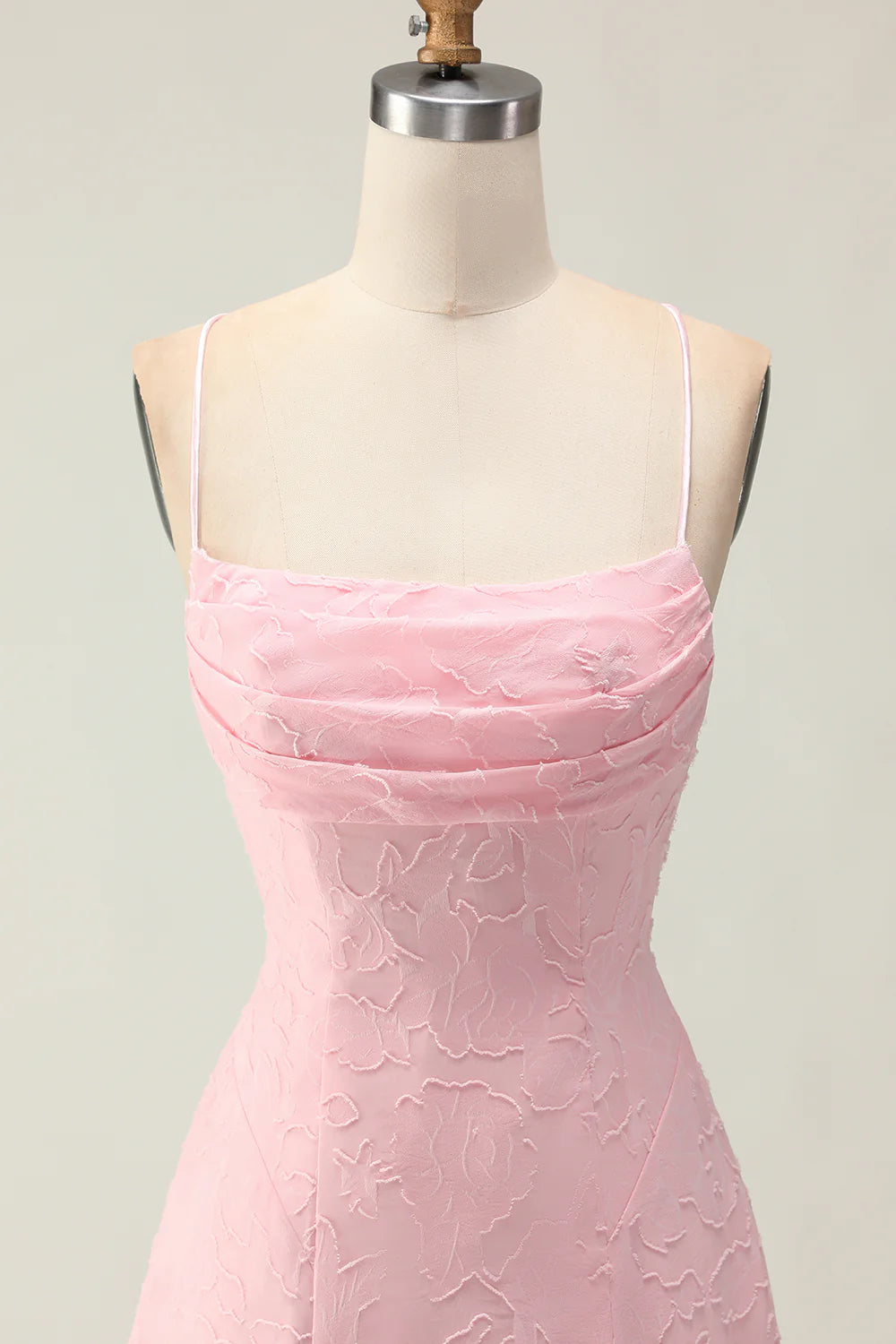 Candy Pink A Line Floral Burnout Long Bridesmaid Dress with Lace Up Back