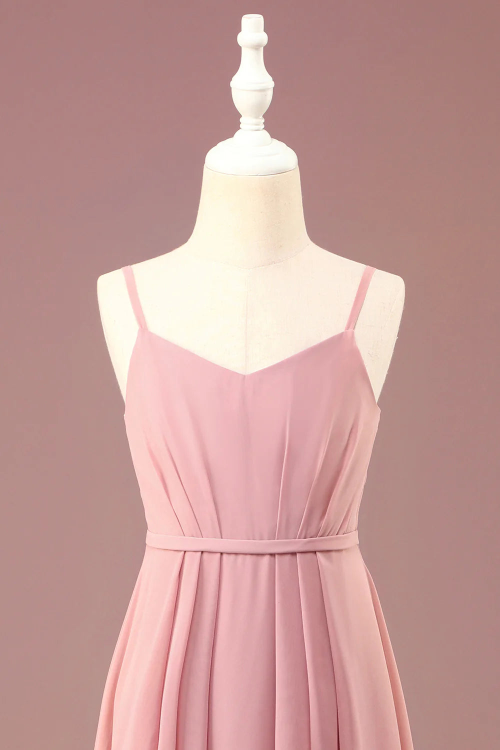 Dusty Rose A line Spaghetti Straps Pleated Chiffon Junior Bridesmaid Dress