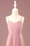 Dusty Rose A line Spaghetti Straps Pleated Chiffon Junior Bridesmaid Dress
