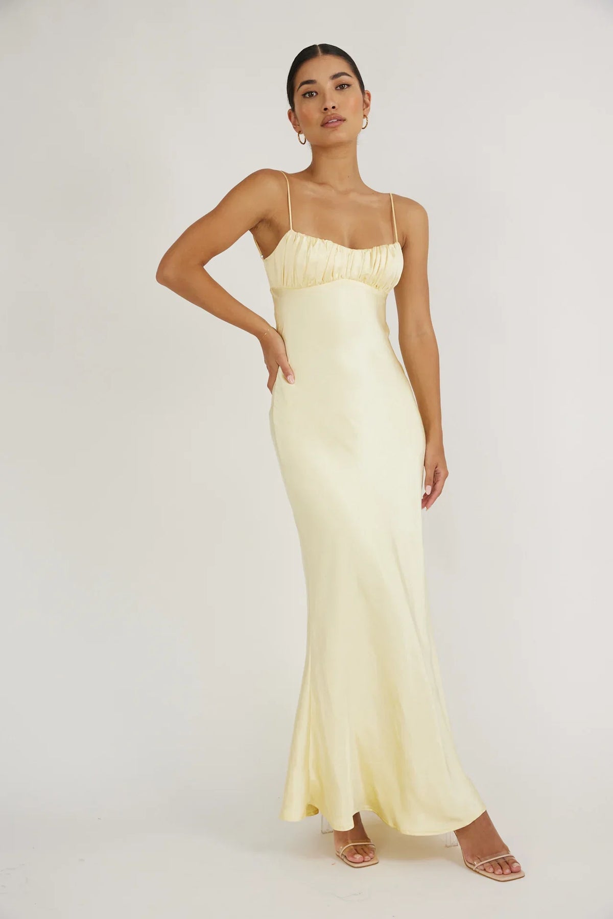 Paula Maxi Dress Lemon Yellow Satin Slip Dress