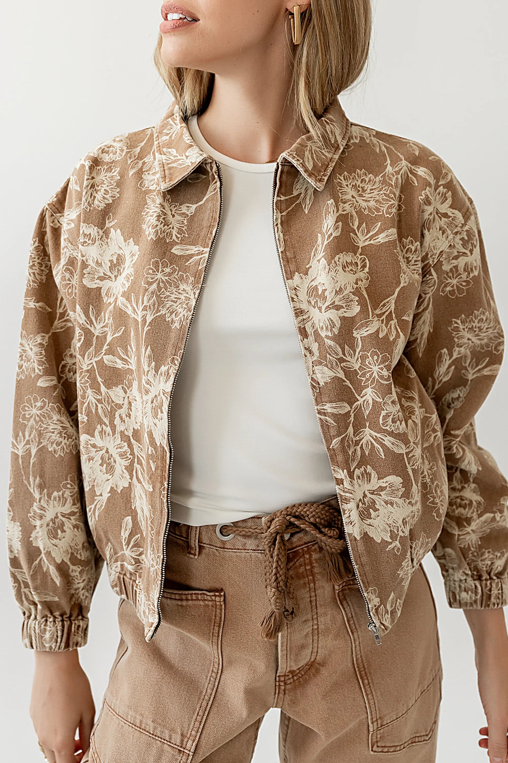 Kellie Floral Bomber Jacket in Camel FINAL SALE
