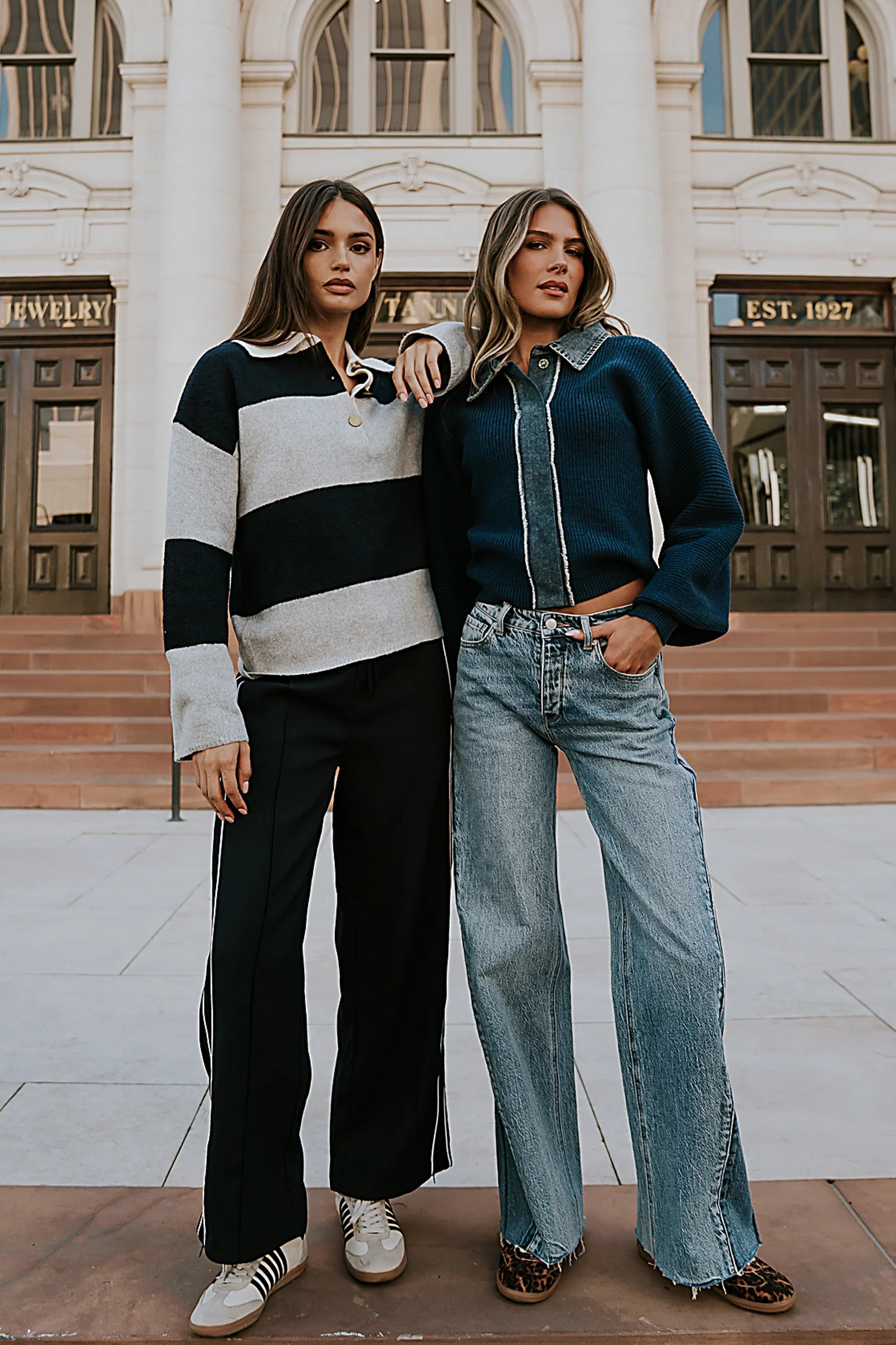 Emily Striped Wide Leg Pants in Navy
