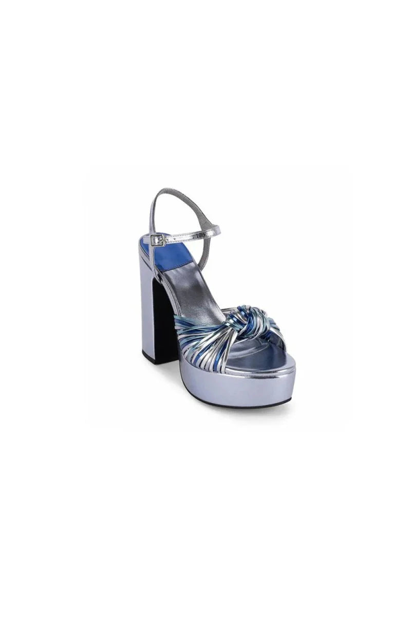 Silver Chunky Knotted Block Heel Platform Sandals
