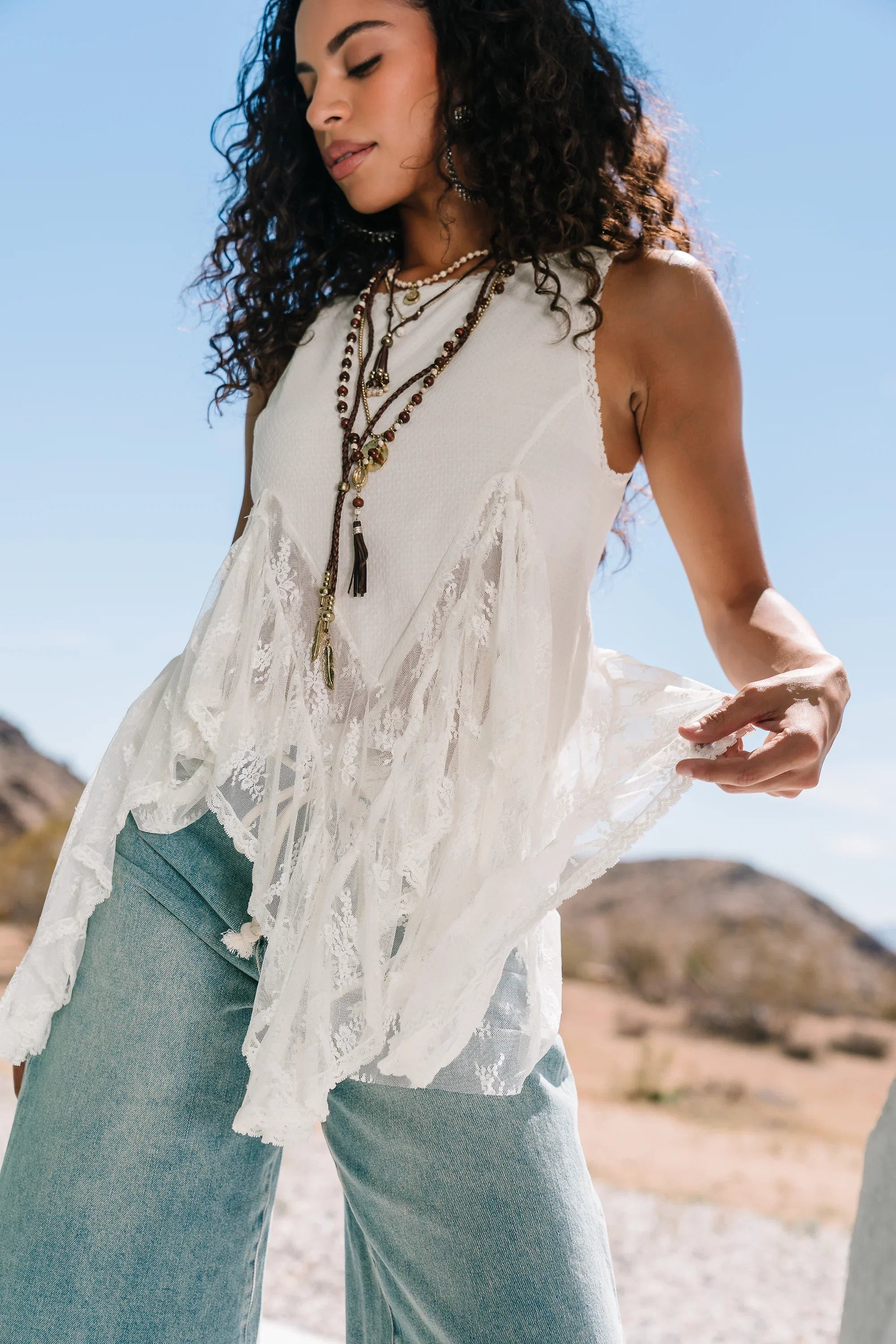 Mariana Lace Tank Top in Ivory