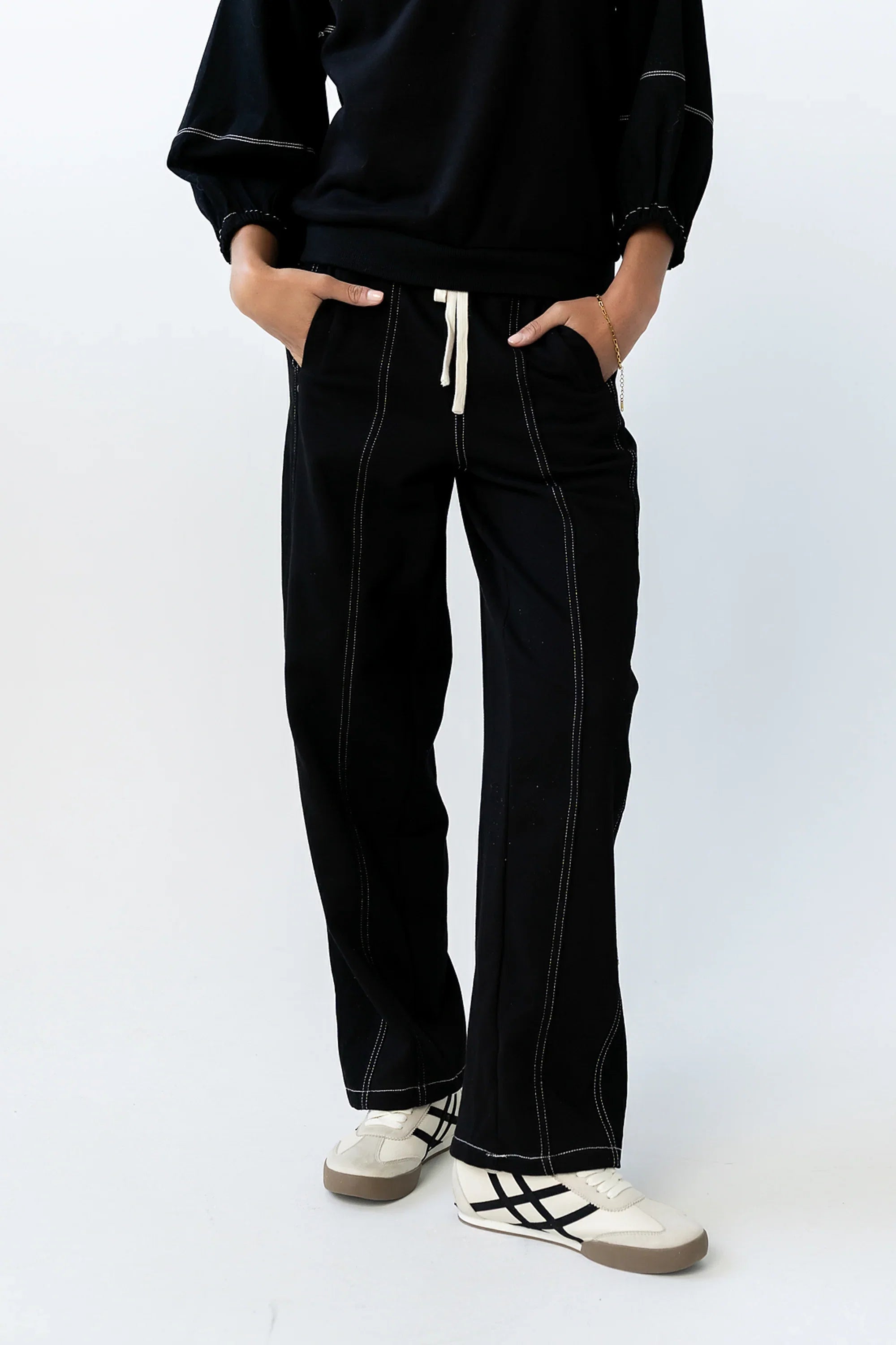 Malinda Mixed Media Baggy Pants in Black FINAL SALE