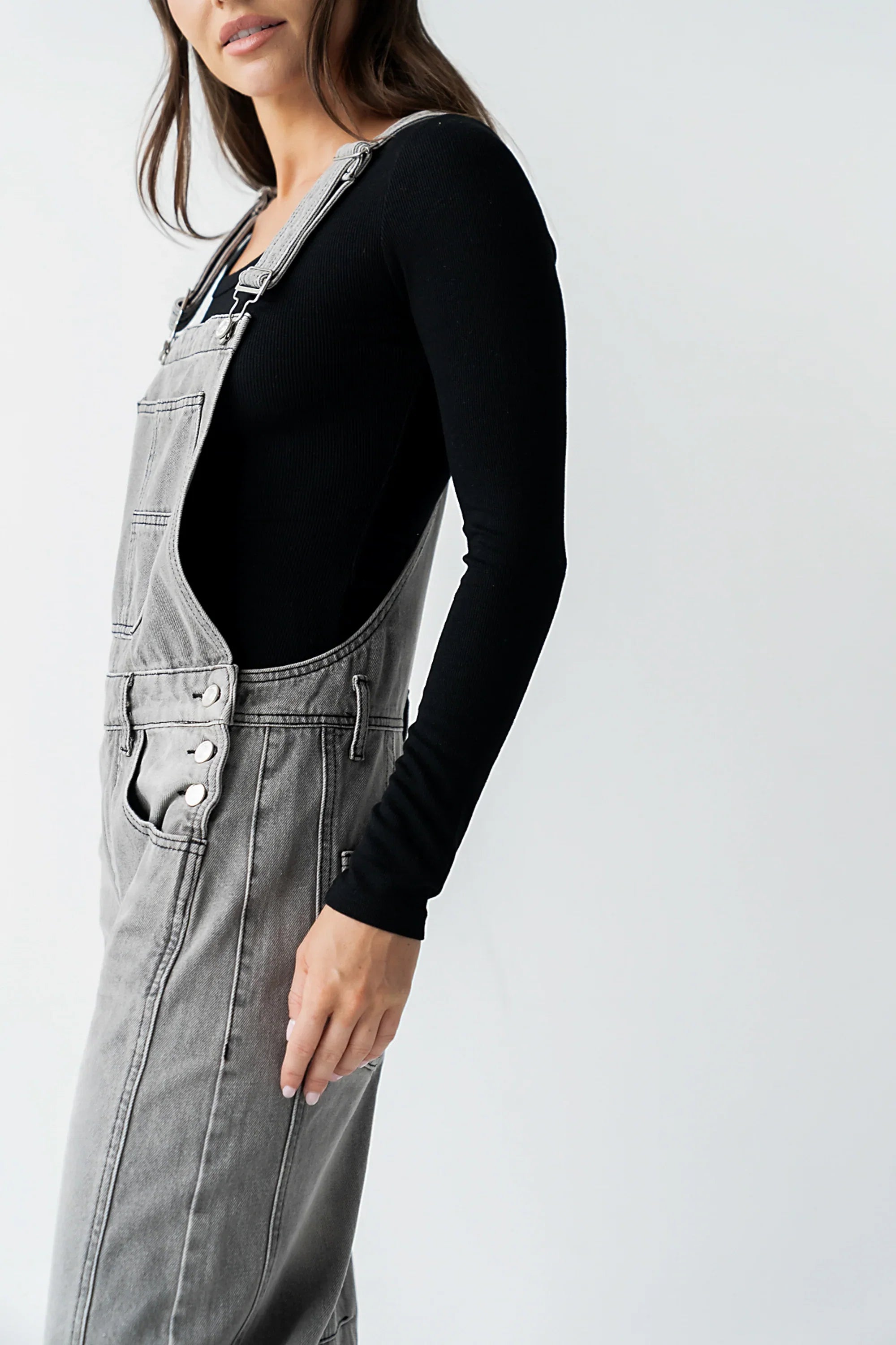 Tansy Denim Overalls in Grey
