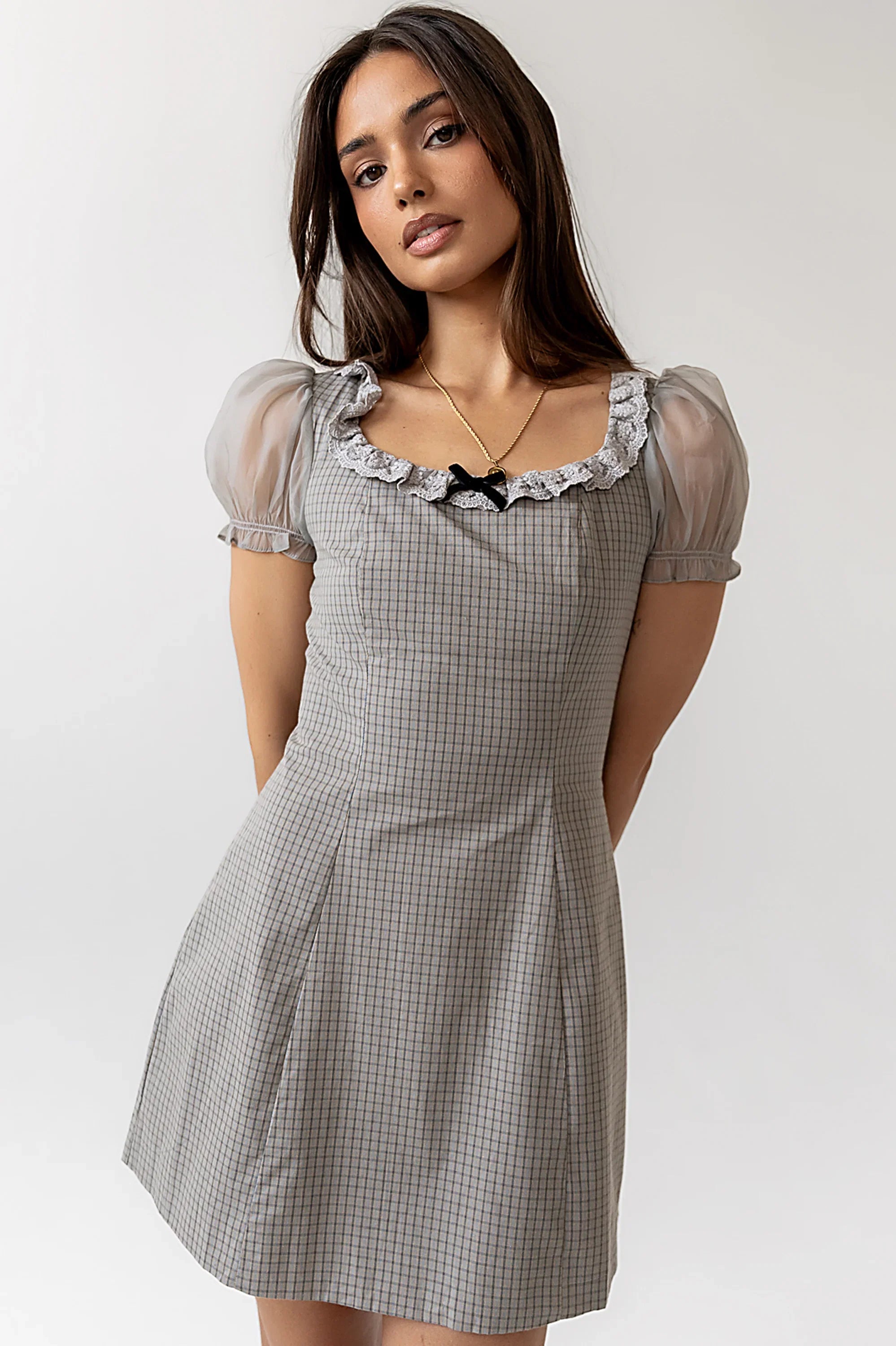 Alana Plaid Mini Dress in Sage