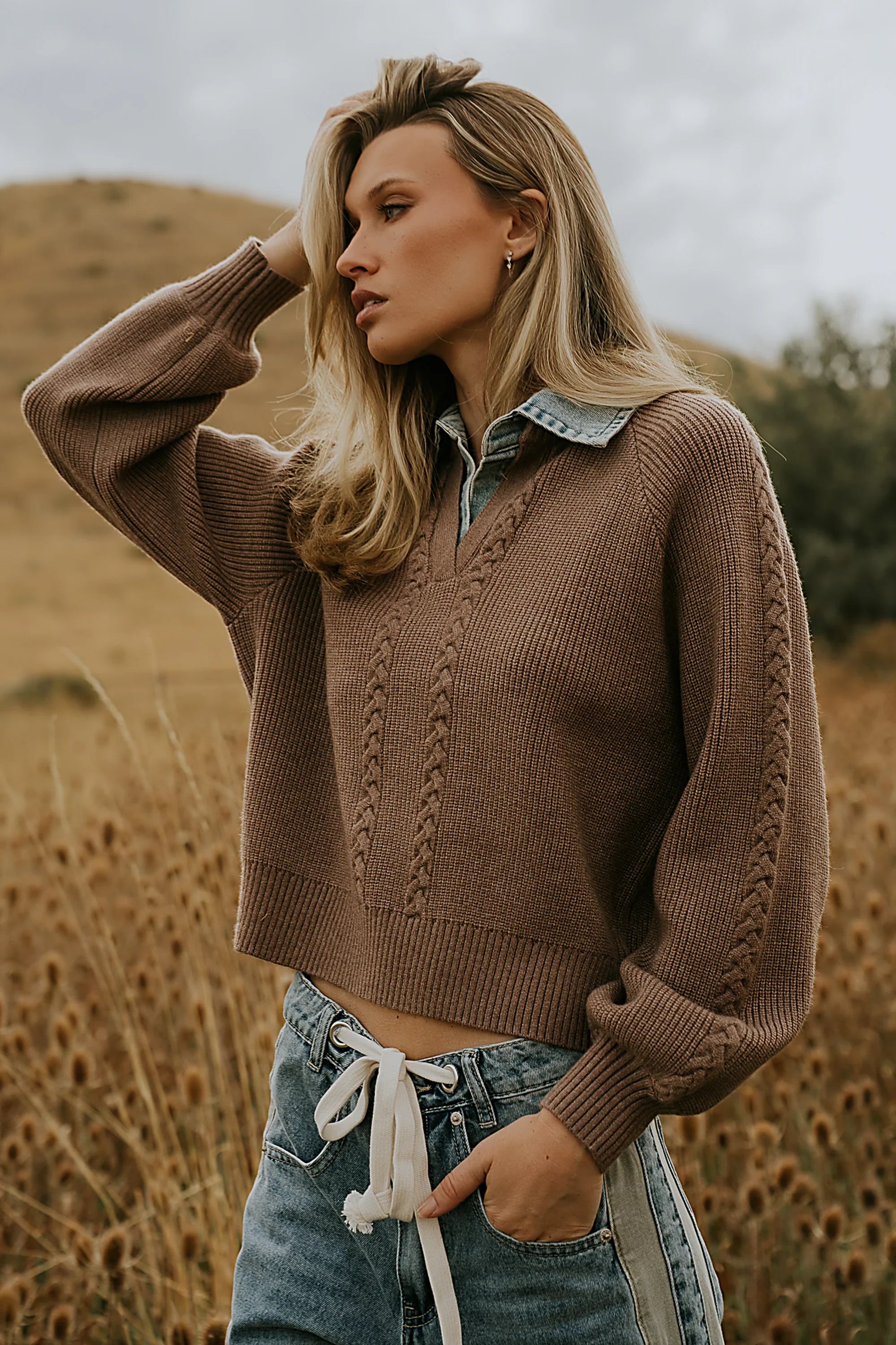 Melissa Contrast Sweater in Mocha FINAL SALE