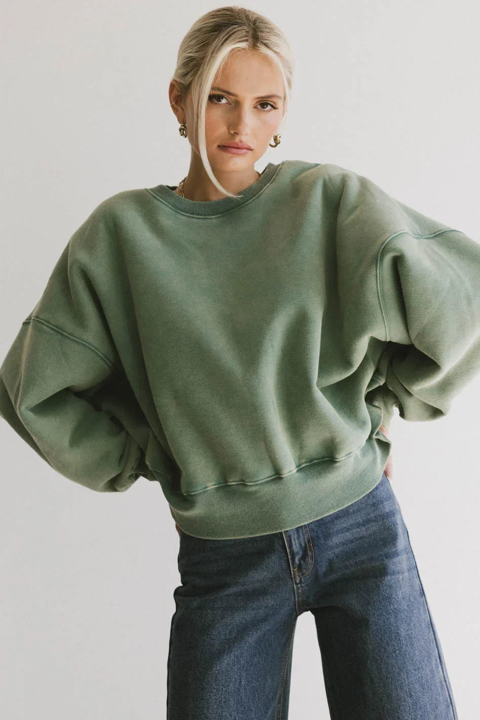 Reversible Sherpa Sweatshirt in Green FINAL SALE