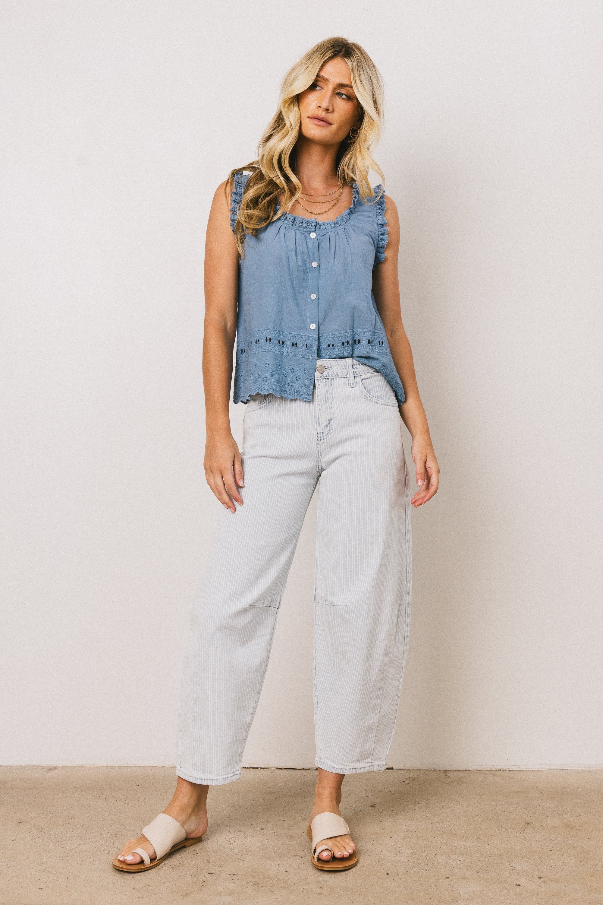 Dorian Embroidered Blouse in Denim FINAL SALE