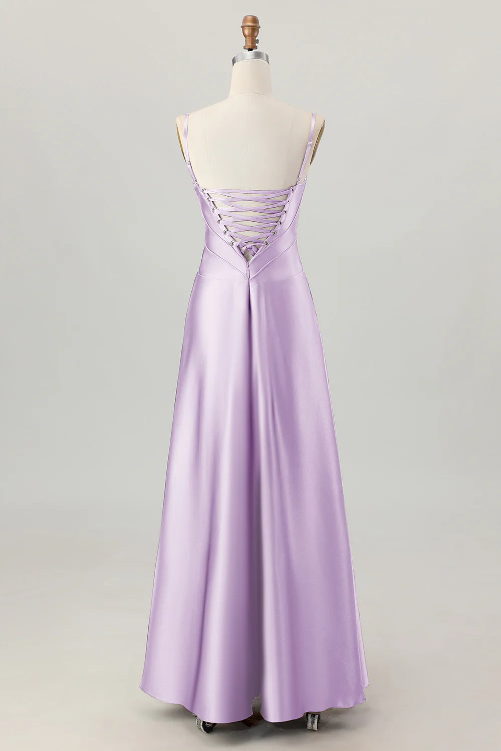 Dusty Sage A Line Spaghetti Straps Satin Long Bridesmaid Dress with Lace Up Back
