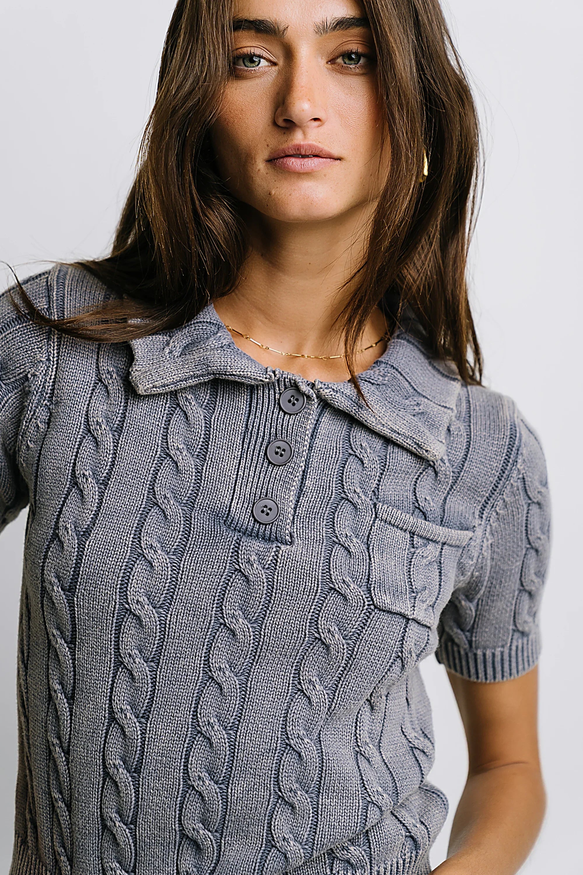 Halle Cable Knit Top in Blue