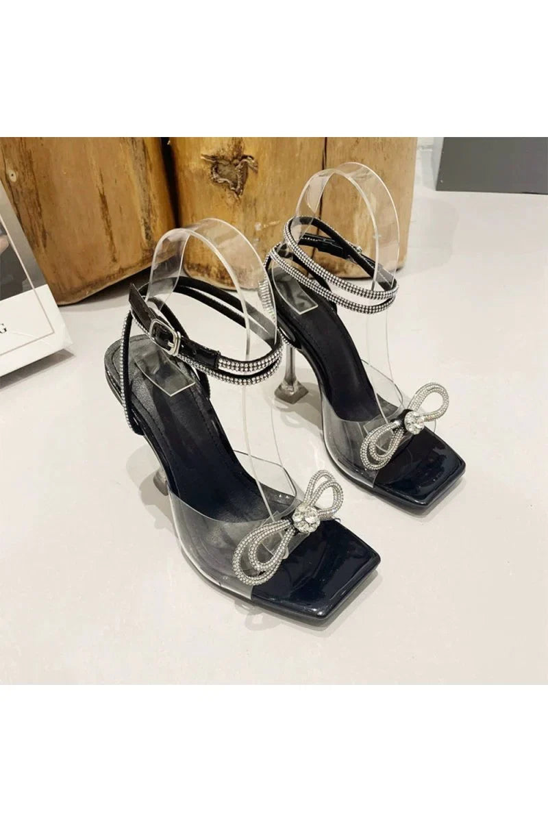 Crystal Embellished Transparent Strappy Stiletto Heels