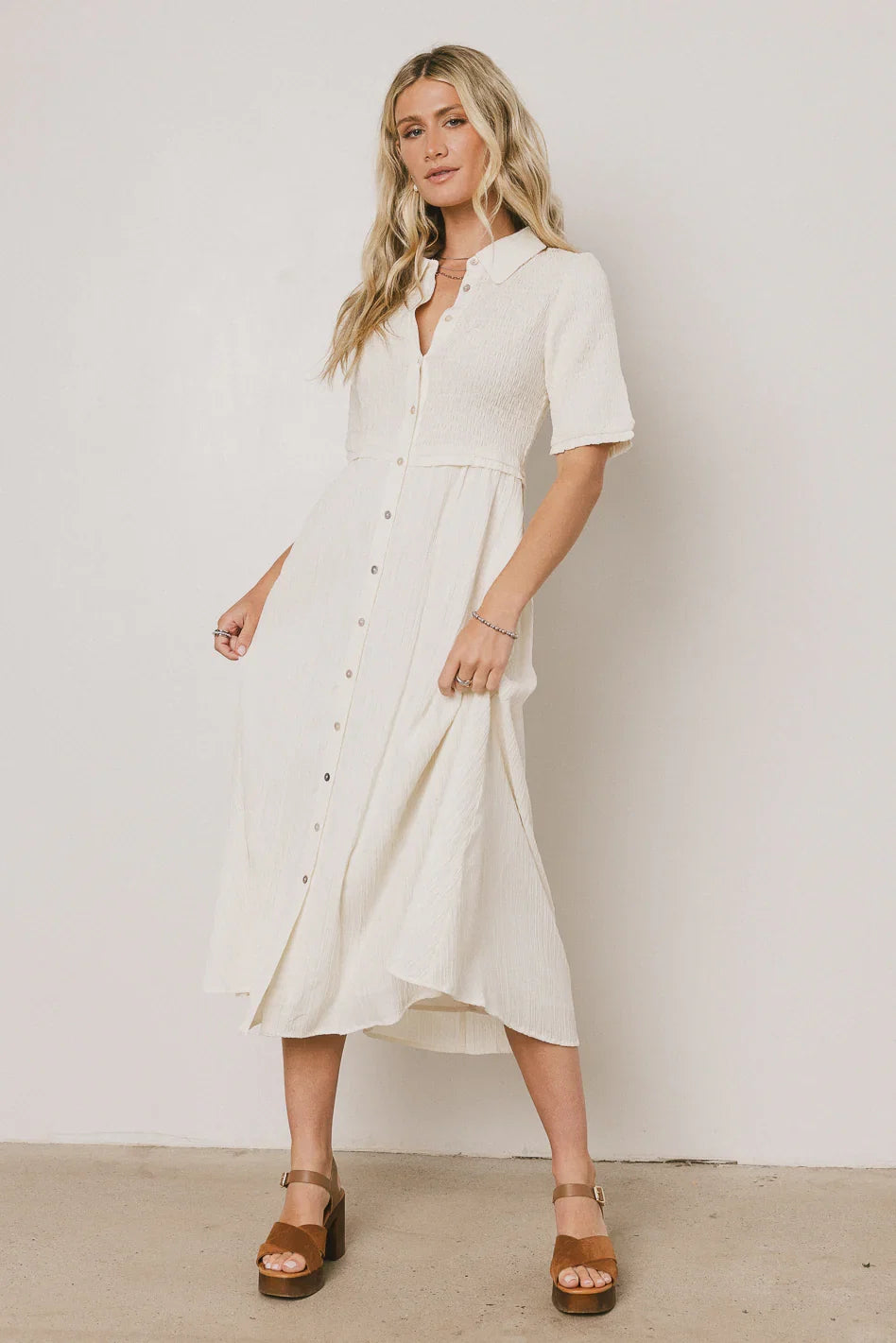 Nicole Smocked Maxi Dress in Cream FINAL SALE