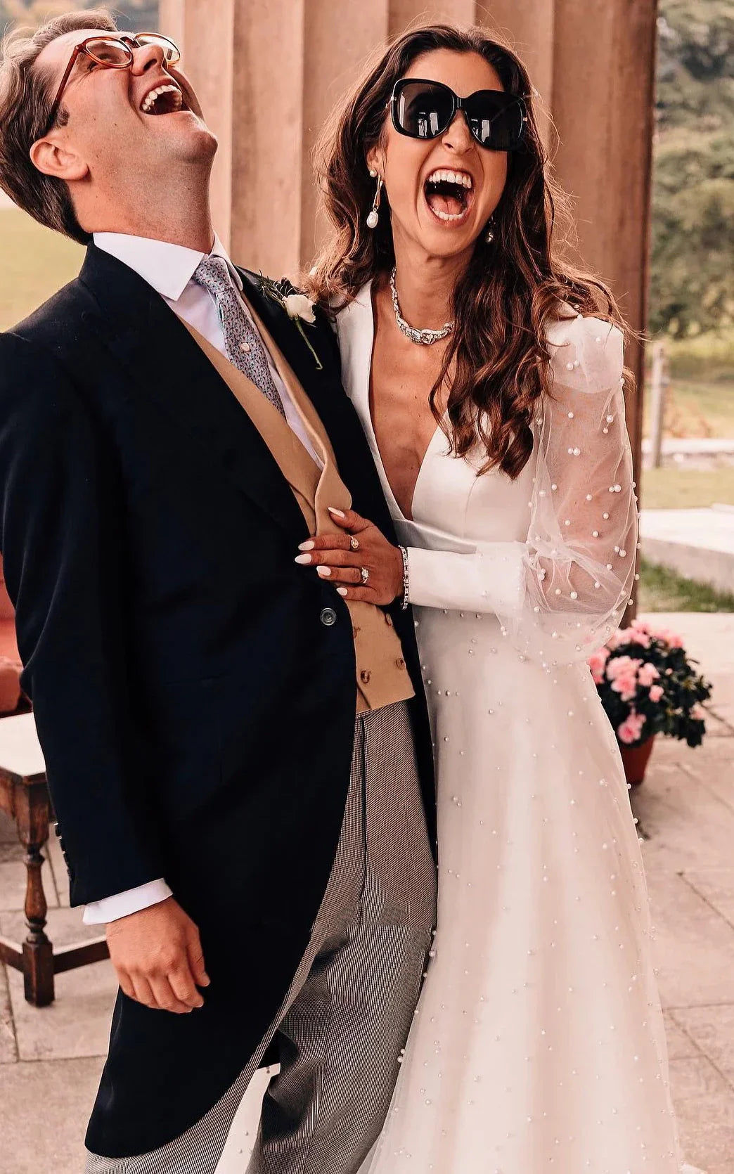 Plunging Neckline A Line Lace Casual Wedding Dress With Open Back And Beading