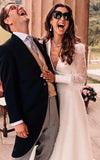Plunging Neckline A Line Lace Casual Wedding Dress With Open Back And Beading