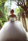 Vintage Long Sleeve Beadings Ball Gown Tulle Lace Up Wedding Dress
