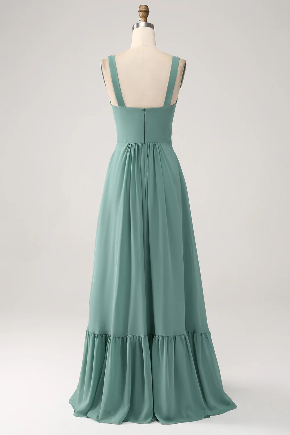Eucalyptus A Line Spaghetti Straps Pleated Floor Length Bridesmaid Dress