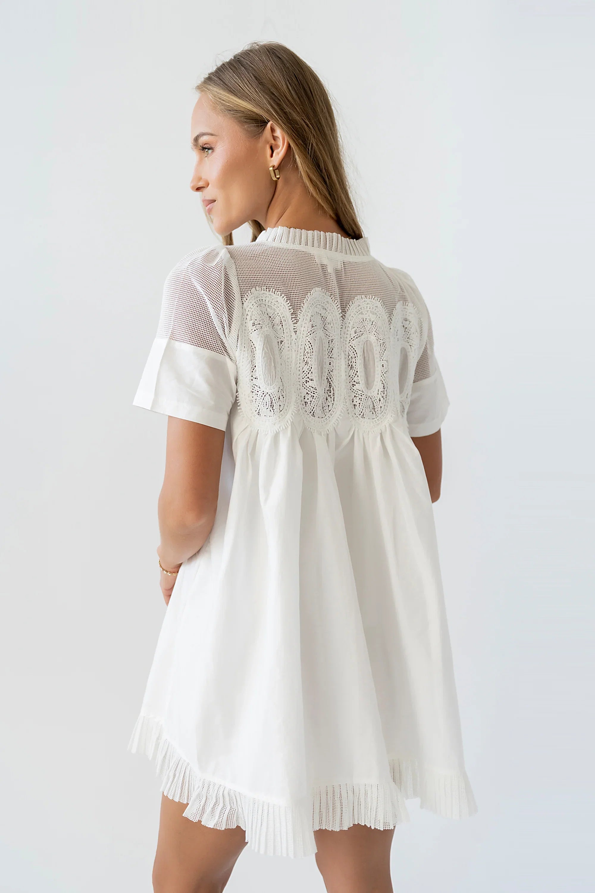 Russel Mesh Mini Dress in Off White