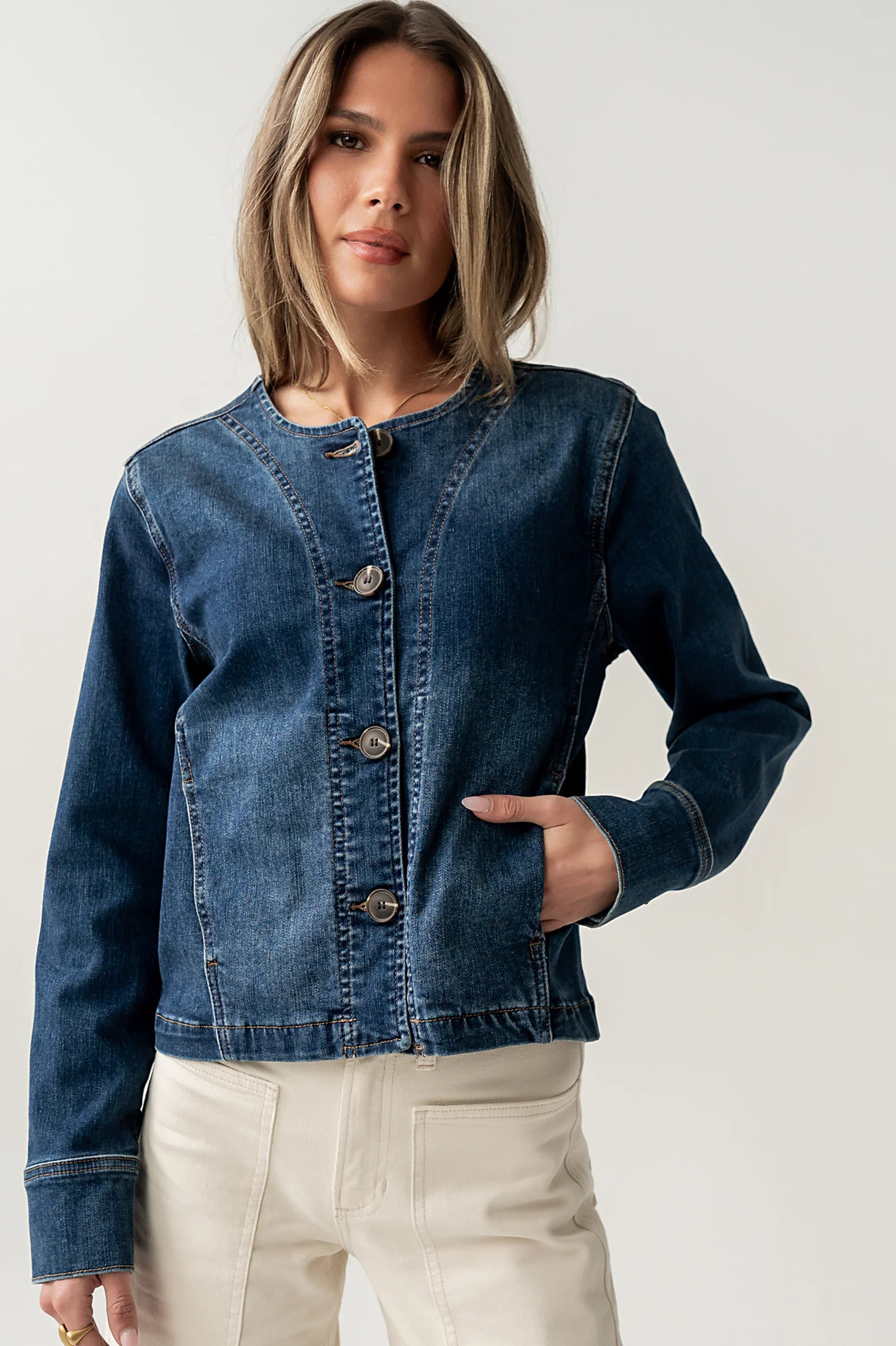 Cozette Barrel Jacket in Dark Wash
