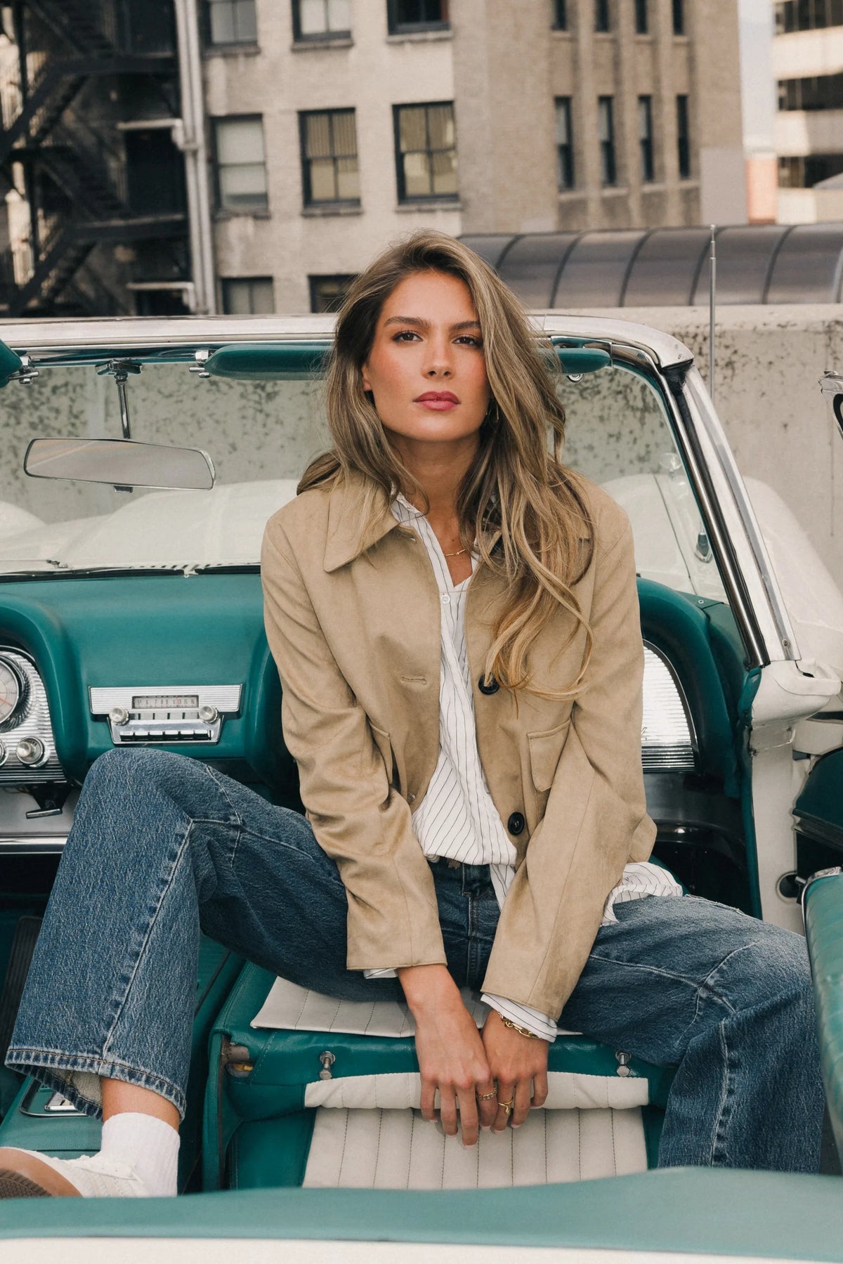 Aden Suede Jacket in Khaki FINAL SALE