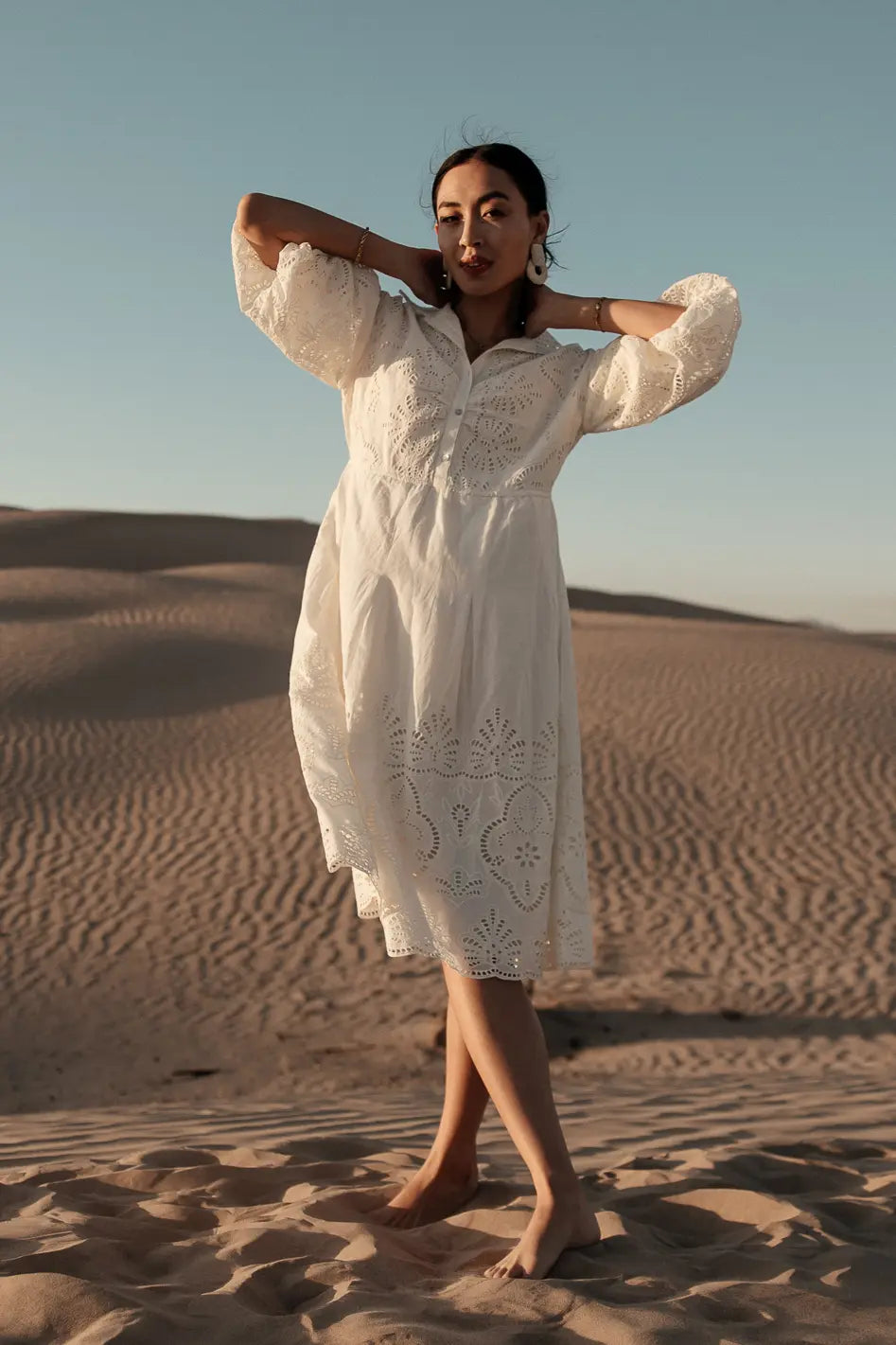 Eleanor Eyelet Lace Midi Dress in Cream FINAL SALE