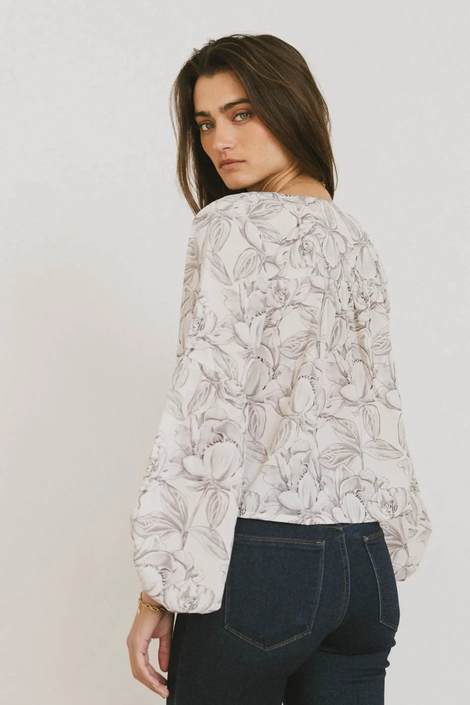 Isa Floral Blouse in Cream FINAL SALE