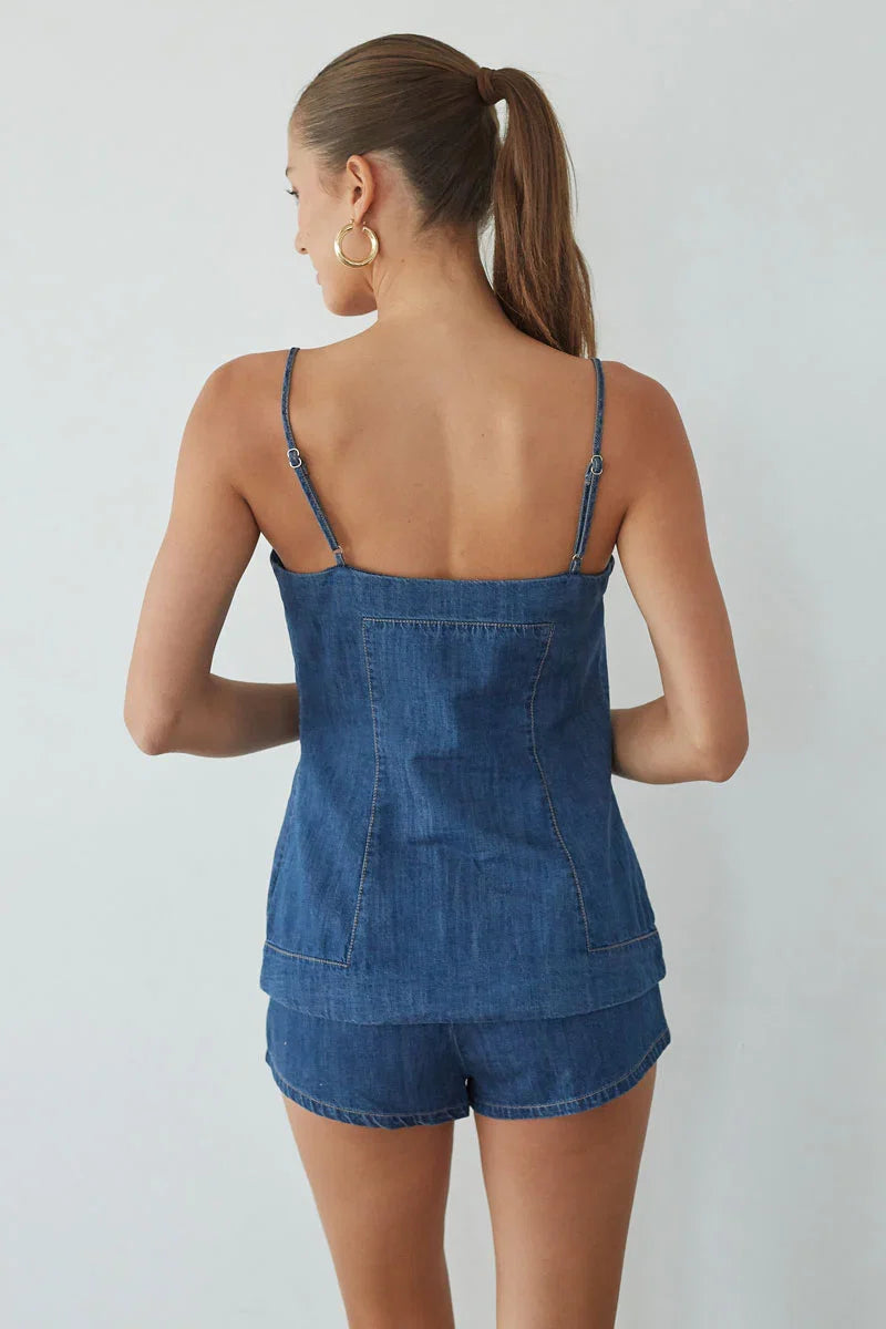 Amena Button Up Denim Vest