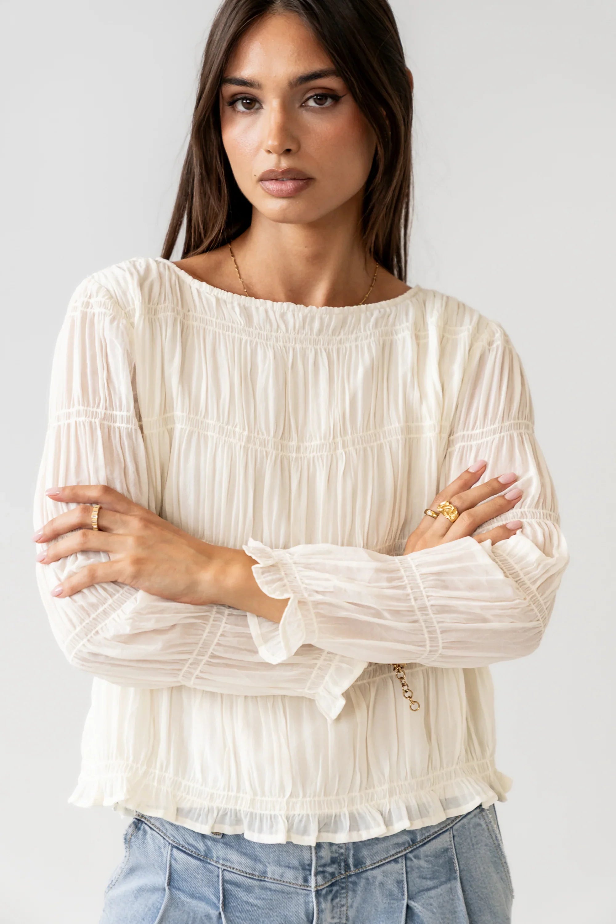 Zuri Smocked Blouse in Cream FINAL SALE