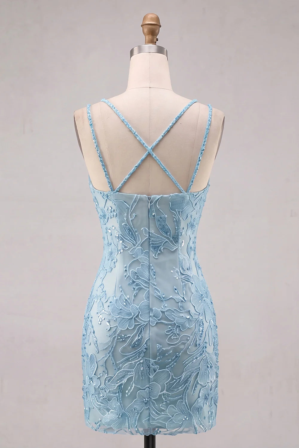 Navy Floral Beaded Bodycon Short Homecoming Dress