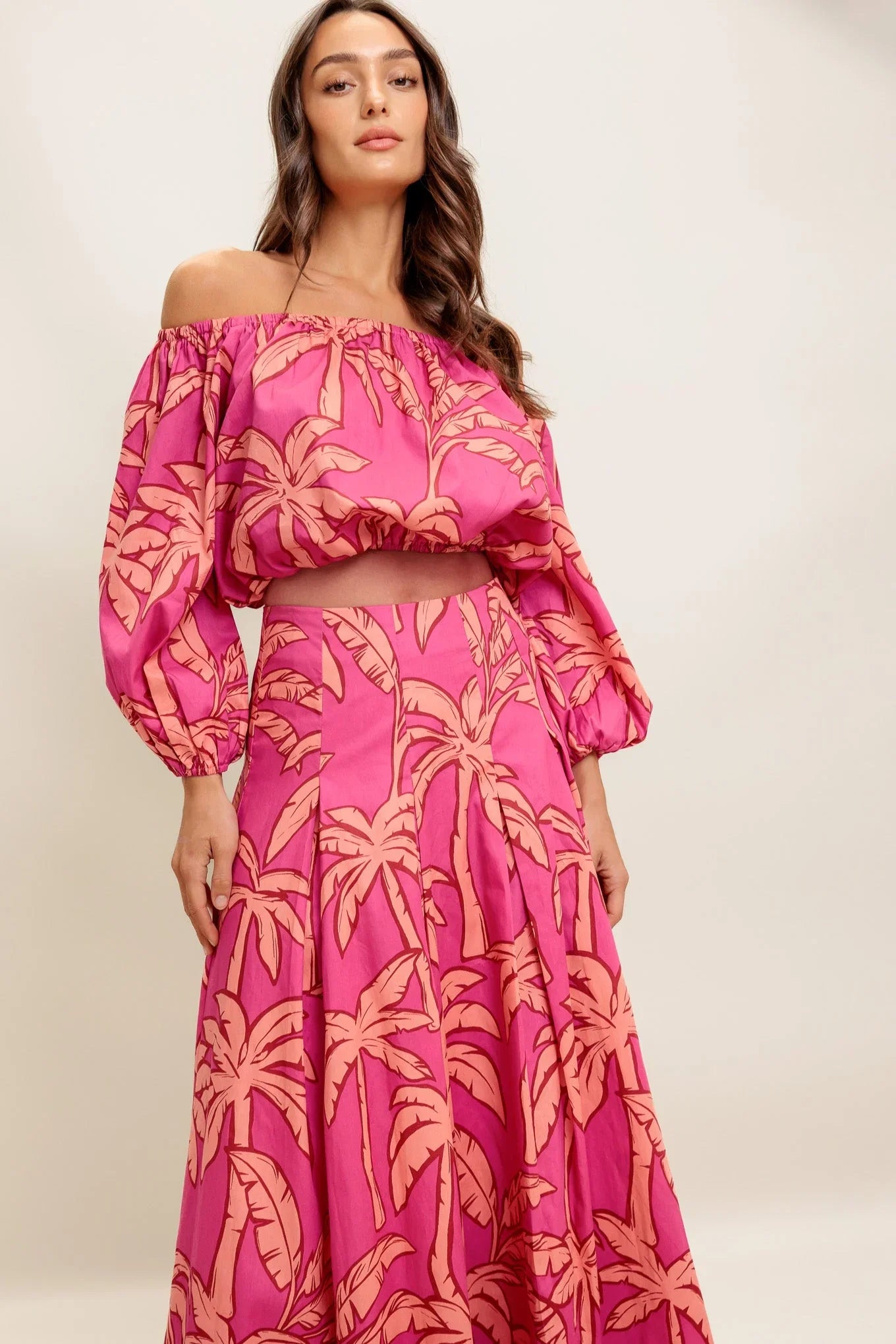 Staci Off Shoulder Top Circle Midi Skirt Set